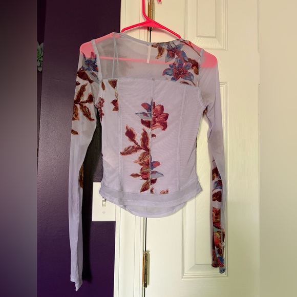 Free People Floral Mesh Long Sleeve Top - Picture 3 of 4